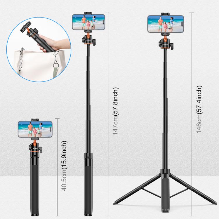 PULUZ 1.4m Phone Selfie Stick Tripod Vlog Live Streaming Holder with Phone Clip  - Black