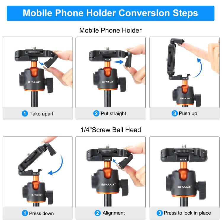PULUZ 1.4m Phone Selfie Stick Tripod Vlog Live Streaming Holder with Phone Clip  - Black