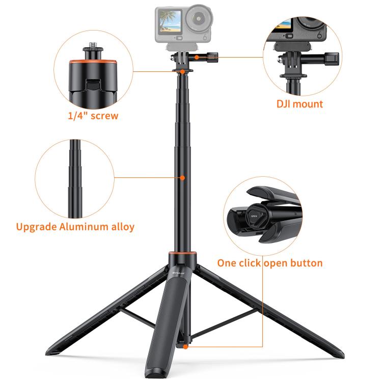 PULUZ 1.4m Action Camera Selfie Stick Tripod Vlog Live Streaming Holder  - Black