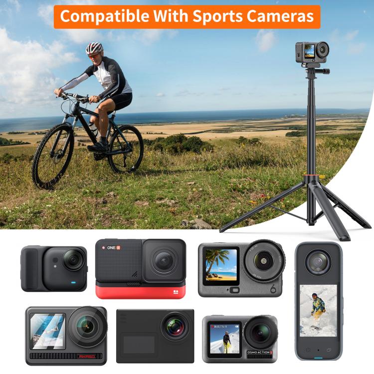 PULUZ 1.4m Action Camera Selfie Stick Tripod Vlog Live Streaming Holder  - Black