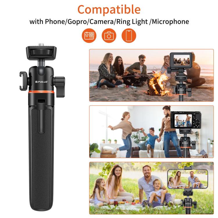 [US Warehouse] PULUZ Mini Phone Camera Extension Tripod Stand 360 Degree Ball Head Cold Shoe Selfie Stick  - Black