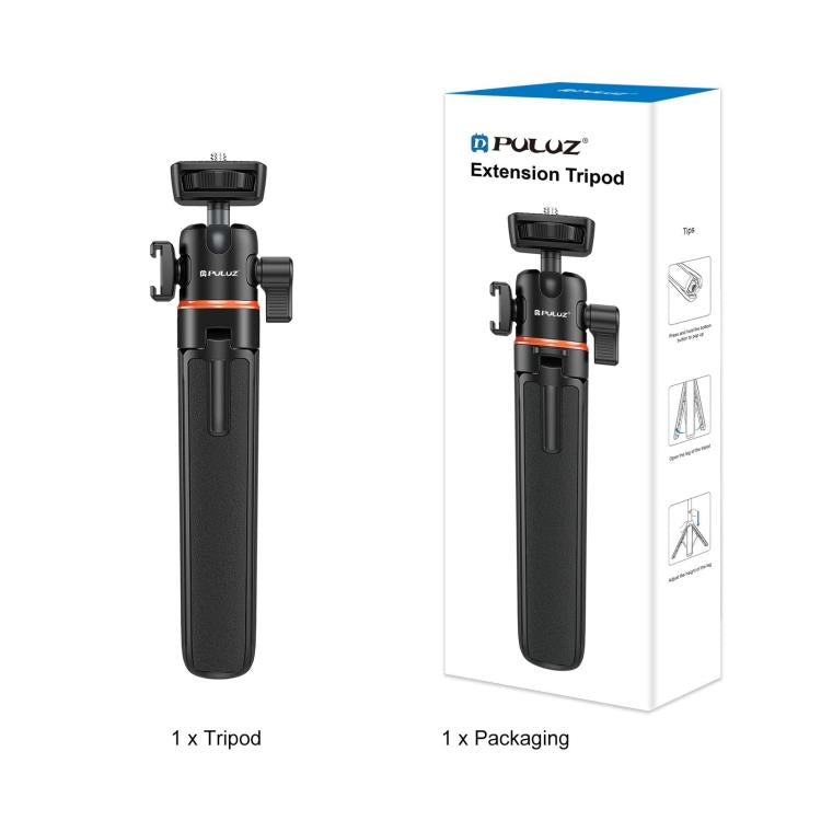 [US Warehouse] PULUZ Mini Phone Camera Extension Tripod Stand 360 Degree Ball Head Cold Shoe Selfie Stick  - Black