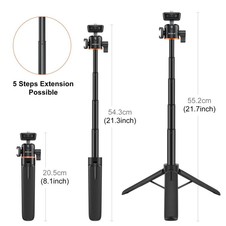 PULUZ Mini Phone Camera Extension Tripod Stand 360 Degree Ball Head Cold Shoe Selfie Stick  - Black