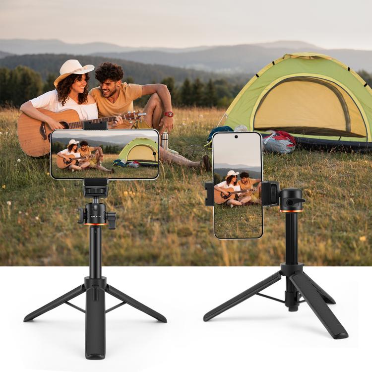 PULUZ Mini Phone Camera Extension Tripod Stand 360 Degree Ball Head Cold Shoe Selfie Stick  - Black