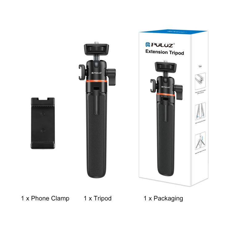 PULUZ Mini Phone Camera Extension Tripod Stand 360 Degree Ball Head Cold Shoe Selfie Stick  - Black