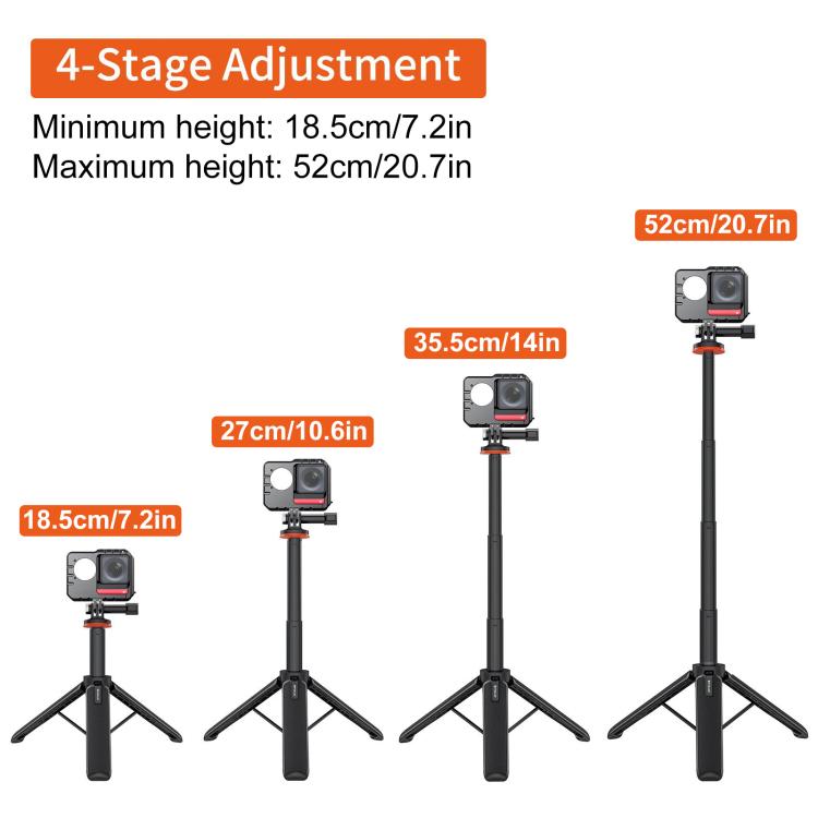 PULUZ Action Camera Extension Tripod Selfie Stick Stand for GoPro  - Black