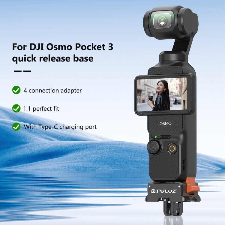 For DJI Osmo Pocket 3 PULUZ Type-C Charging Base Quick Release Mount Adapter  - Black