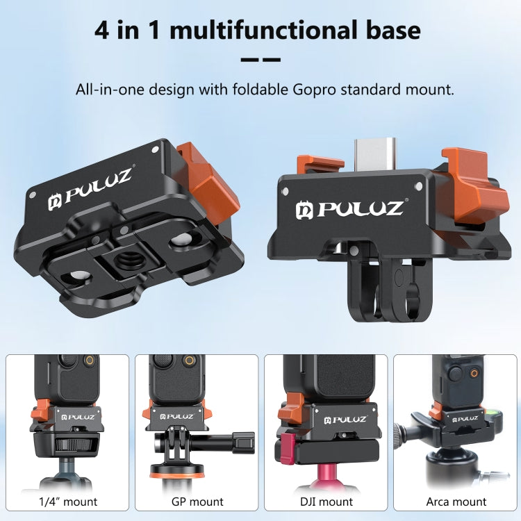 For DJI Osmo Pocket 3 PULUZ Type-C Charging Base Quick Release Mount Adapter  - Black