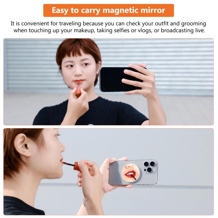 PULUZ Mobile Phone MagSafe Magnetic Makeup Mirror Rear Camera Video Selfie Mirror  - White