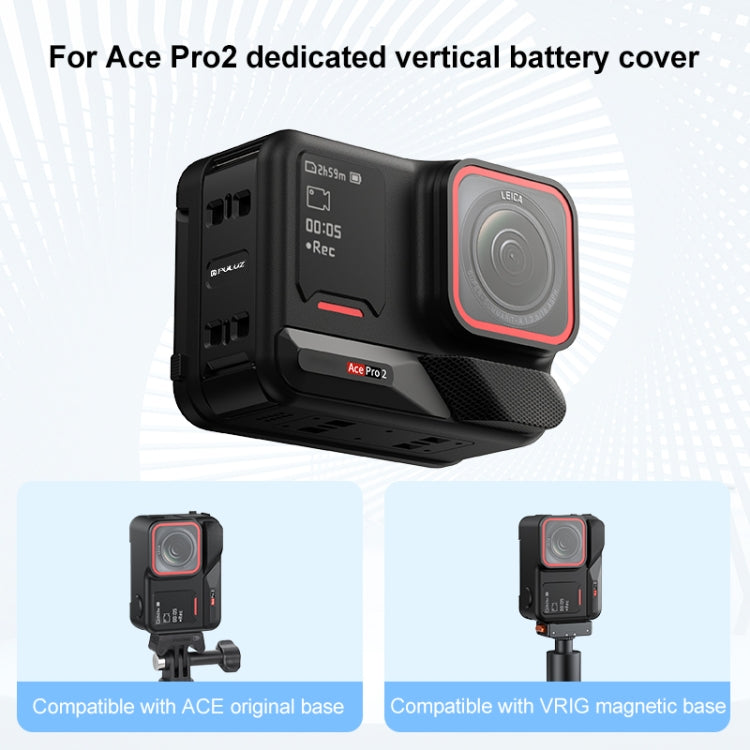 PULUZ Aluminum Alloy Vertical Shooting Magnetic Quick-release Battery Side Interface Cover for Insta360 Ace Pro 2  - Black