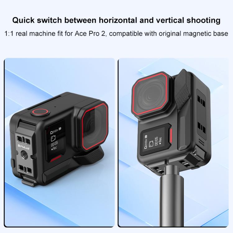PULUZ ACE / AC Aluminum Alloy Vertical Shooting Magnetic Quick-release Battery Side Interface Cover for Insta360 Ace Pro 2  - Black