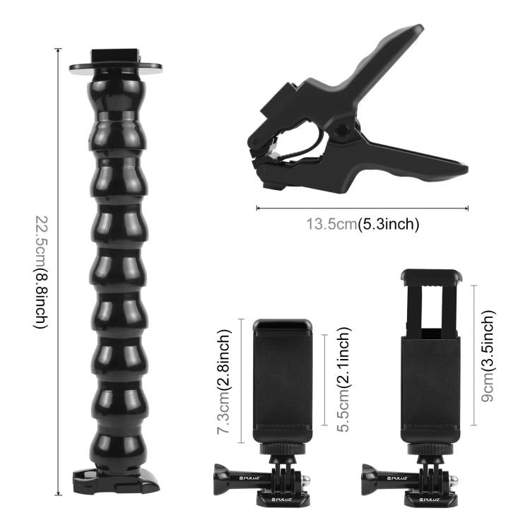 PULUZ Action Sports Cameras Jaws Flex Clamp Mount with Phone Clamp  - Black