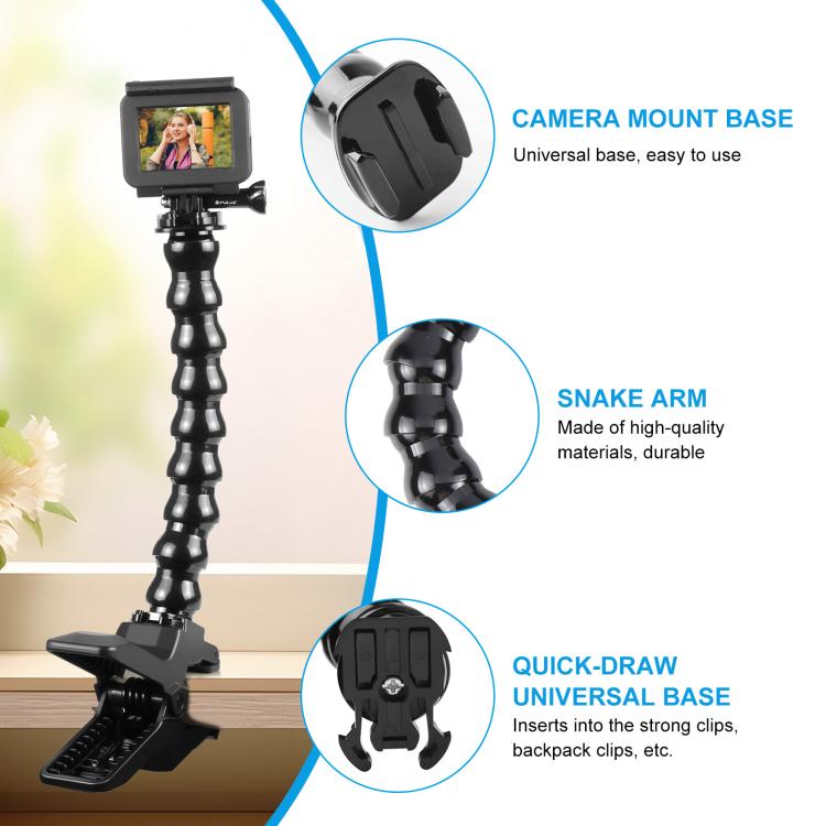 PULUZ Action Sports Cameras Jaws Flex Clamp Mount with Phone Clamp  - Black