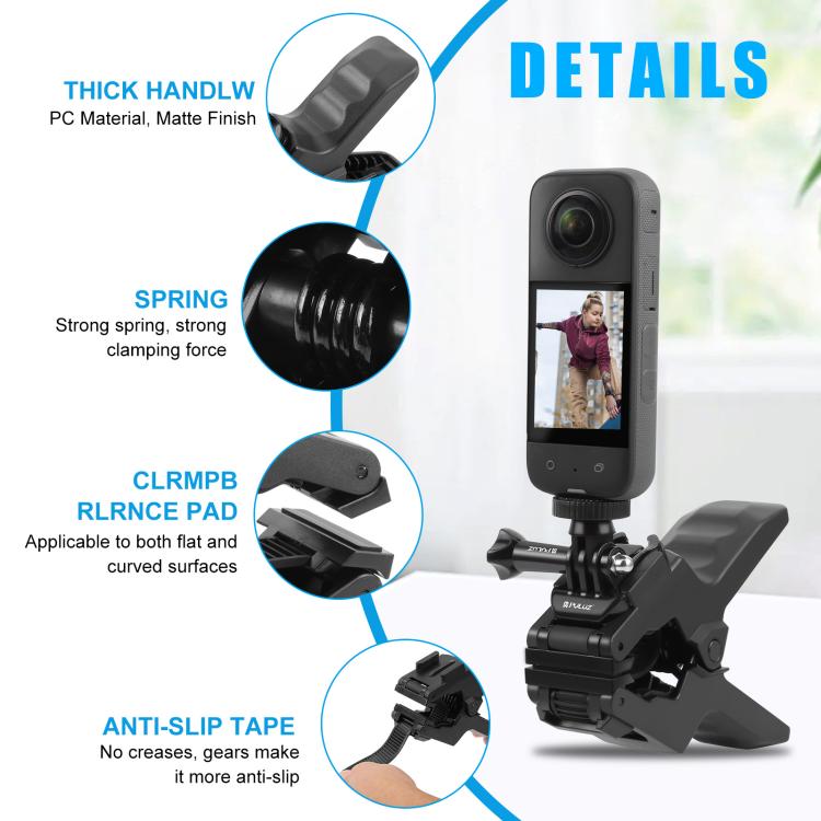 PULUZ Action Sports Cameras Jaws Flex Clamp Mount with Phone Clamp  - Black