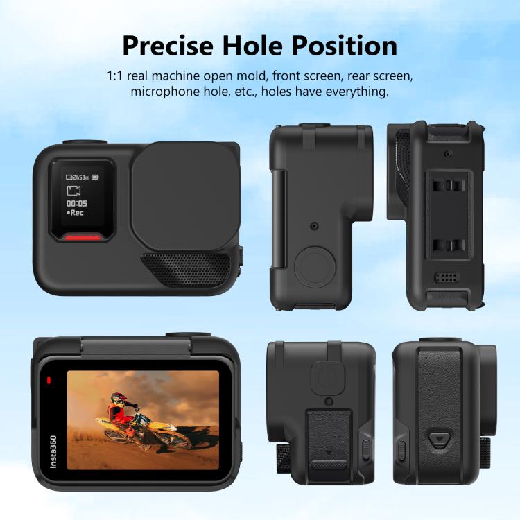 For Insta360 Ace Pro 2 PULUZ Body Silicone Protective Case with Lens Cap & Strap  - Black