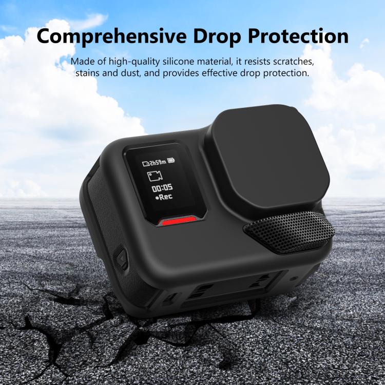 For Insta360 Ace Pro 2 PULUZ Body Silicone Protective Case with Lens Cap & Strap  - Black