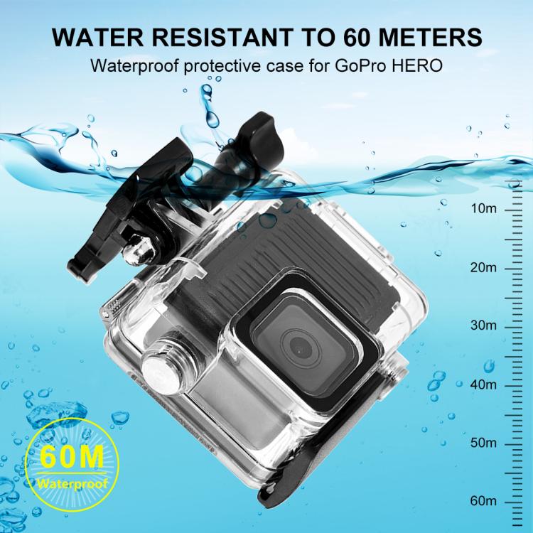 For GoPro HERO 4K 2024 PULUZ 60m / 196ft Waterproof Housing Protective Case with Buckle Basic Mount & Screw  - Transparent
