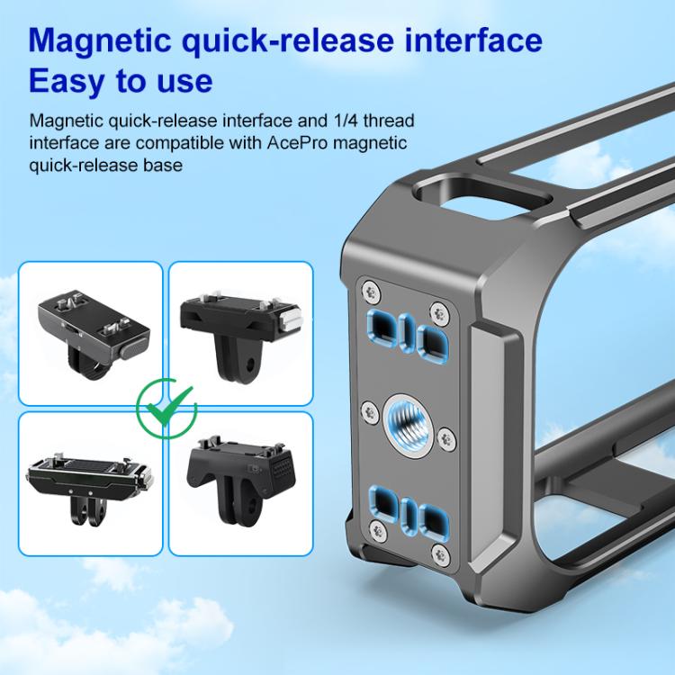 For Insta360 X5 PULUZ Aluminum Alloy Protective Cage Rig Expand Cold Shoe Housing Frame  - Grey