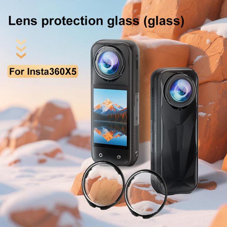 For Insta360 X5 PULUZ Rotating Optical Tempered Glass Lens Guard Protective Cover  - Transparent