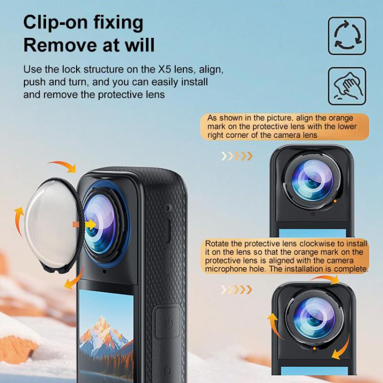 For Insta360 X5 PULUZ Rotating Optical Tempered Glass Lens Guard Protective Cover  - Transparent