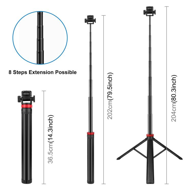 PULUZ 2m 8-section Aluminum Alloy Broadcast Fill Light Bracket Telescopic Tripod  - Black