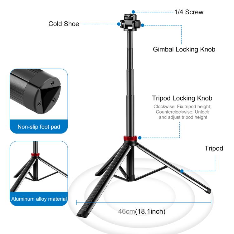 PULUZ 2m 8-section Aluminum Alloy Broadcast Fill Light Bracket Telescopic Tripod  - Black