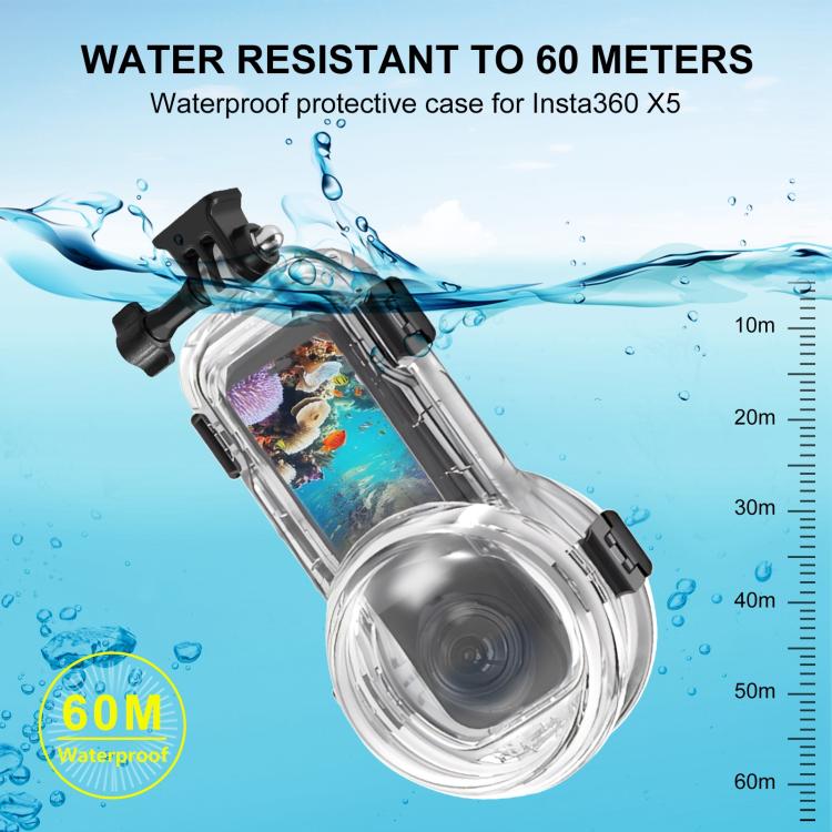For Insta360 X5 PULUZ 60m Waterproof Sealed Diving Case  - Transparent