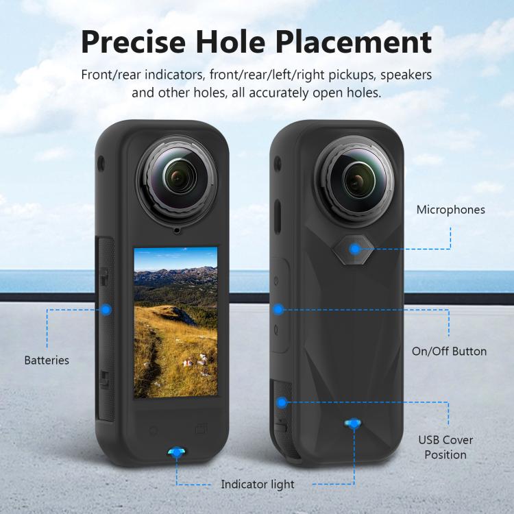 For Insta360 X5 PULUZ Silicone Protective Case with Lens Cover  - Black