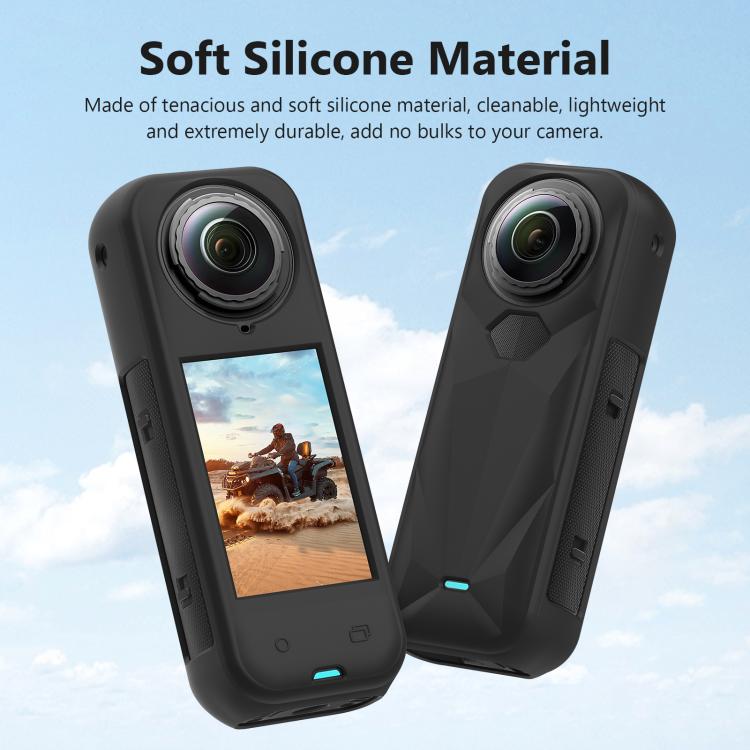 For Insta360 X5 PULUZ Silicone Protective Case with Lens Cover  - Black