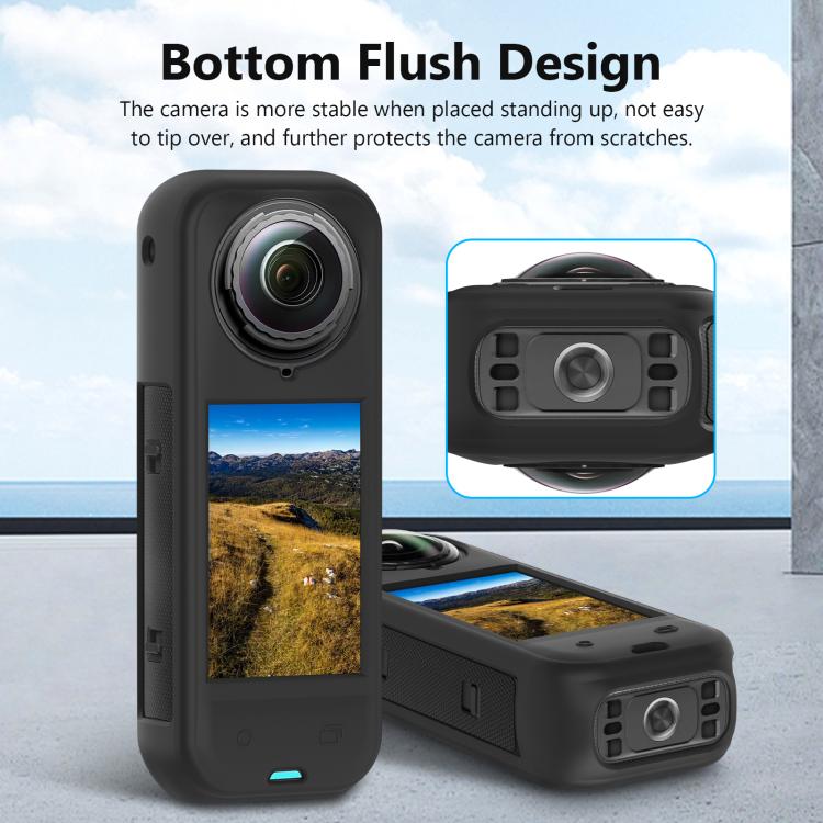 For Insta360 X5 PULUZ Silicone Protective Case with Lens Cover  - Black