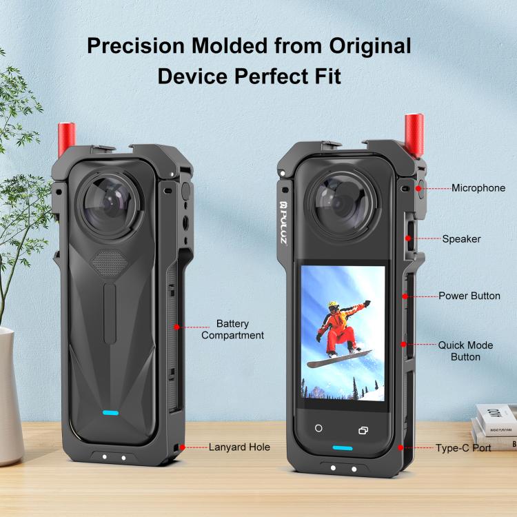 For Insta360 X5 PULUZ Metal Protective Cage Rig Housing Frame with Lens Cover  - Black