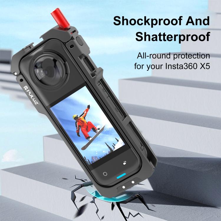 For Insta360 X5 PULUZ Metal Protective Cage Rig Housing Frame with Lens Cover  - Black
