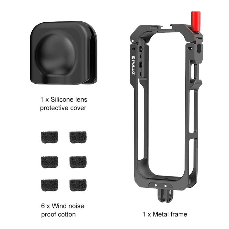 For Insta360 X5 PULUZ Metal Protective Cage Rig Housing Frame with Lens Cover  - Black