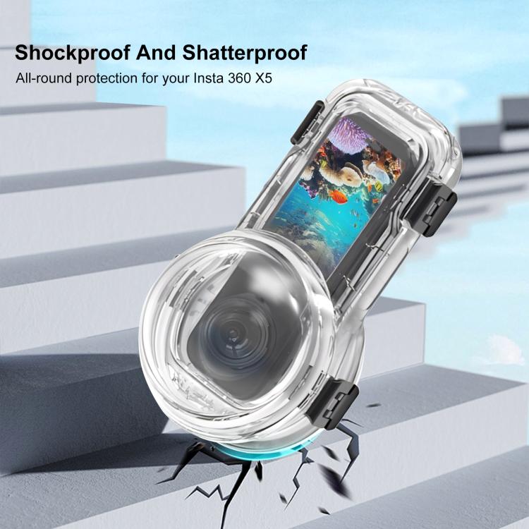 For Insta360 X5 PULUZ Quick Release 60m Waterproof Sealed Diving Case  - Transparent