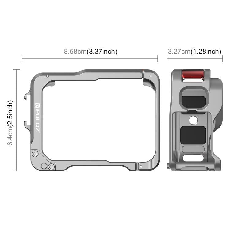For Insta360 Ace Pro 2 PULUZ Aluminum Alloy Protective Cage Rig Dual Cold Shoe Housing Frame  - Silver