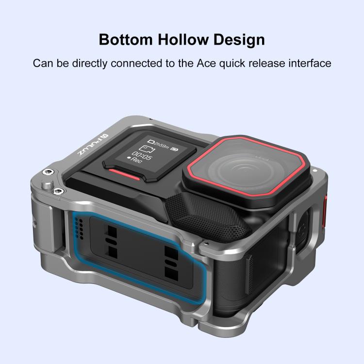 For Insta360 Ace Pro 2 PULUZ Aluminum Alloy Protective Cage Rig Dual Cold Shoe Housing Frame  - Silver