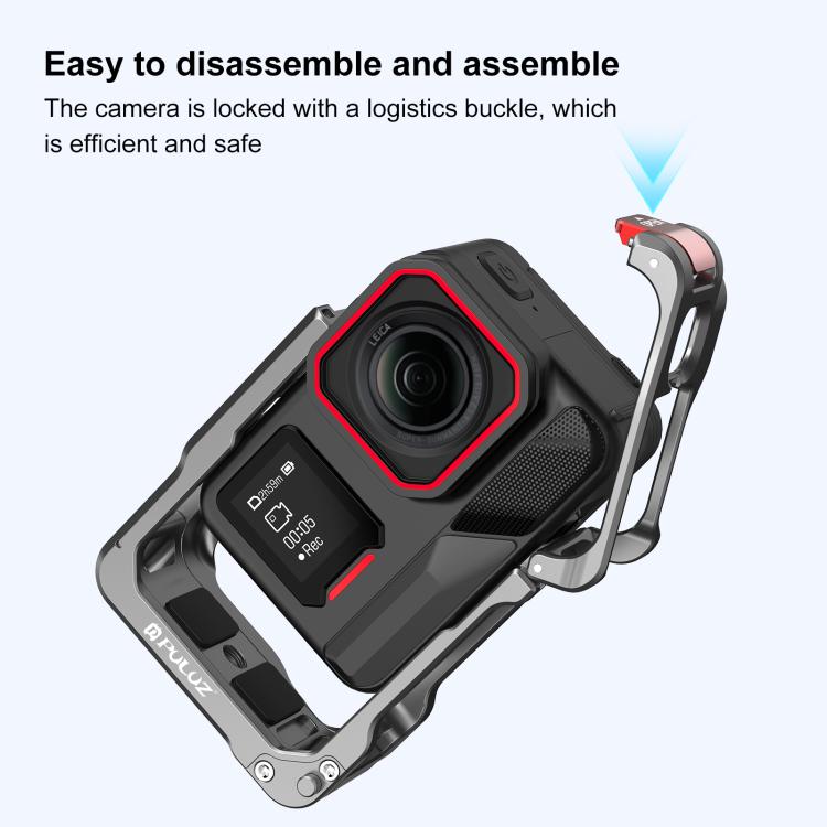 For Insta360 Ace Pro 2 PULUZ Aluminum Alloy Protective Cage Rig Dual Cold Shoe Housing Frame  - Silver