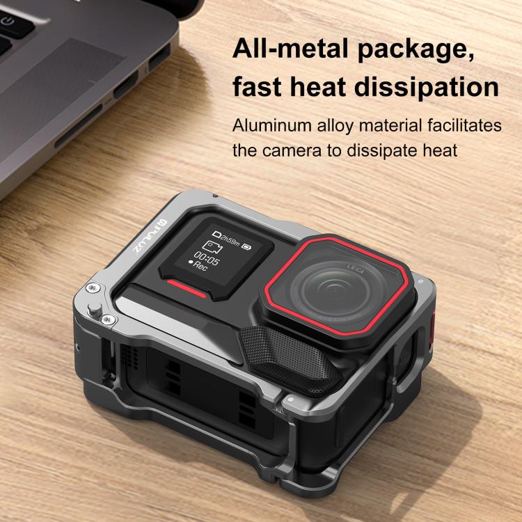 For Insta360 Ace Pro 2 PULUZ Aluminum Alloy Protective Cage Rig Dual Cold Shoe Housing Frame  - Silver