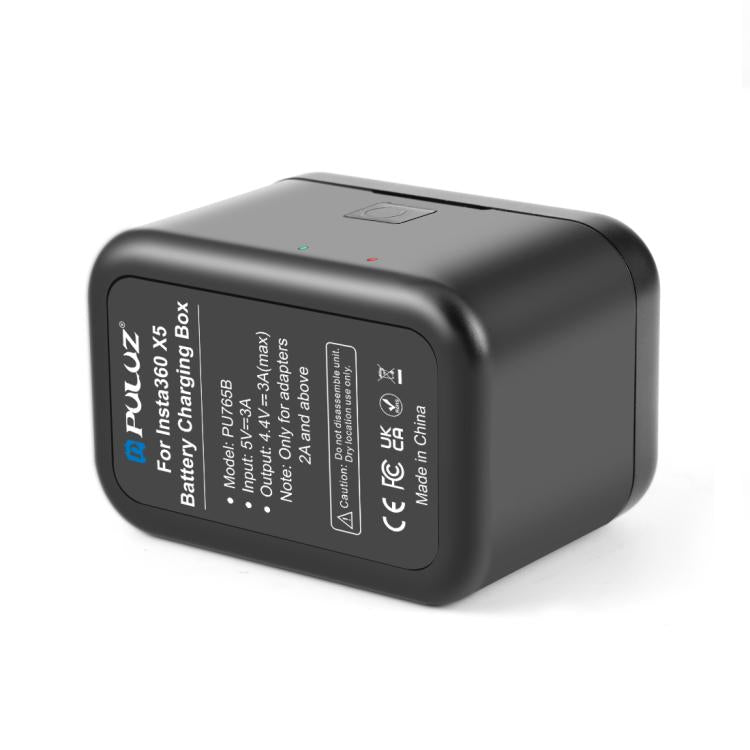 For Insta360 X5 PULUZ Dual-Batteries Charging Box Battery & Memory Card Storage Case  - Black