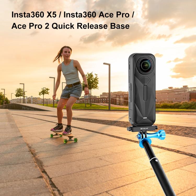 For Insta360 X5 / X4 Air / Ace Pro / Pro 2 PULUZ Aviation Aluminum Quick Release Base Adapter Bracket  - Black