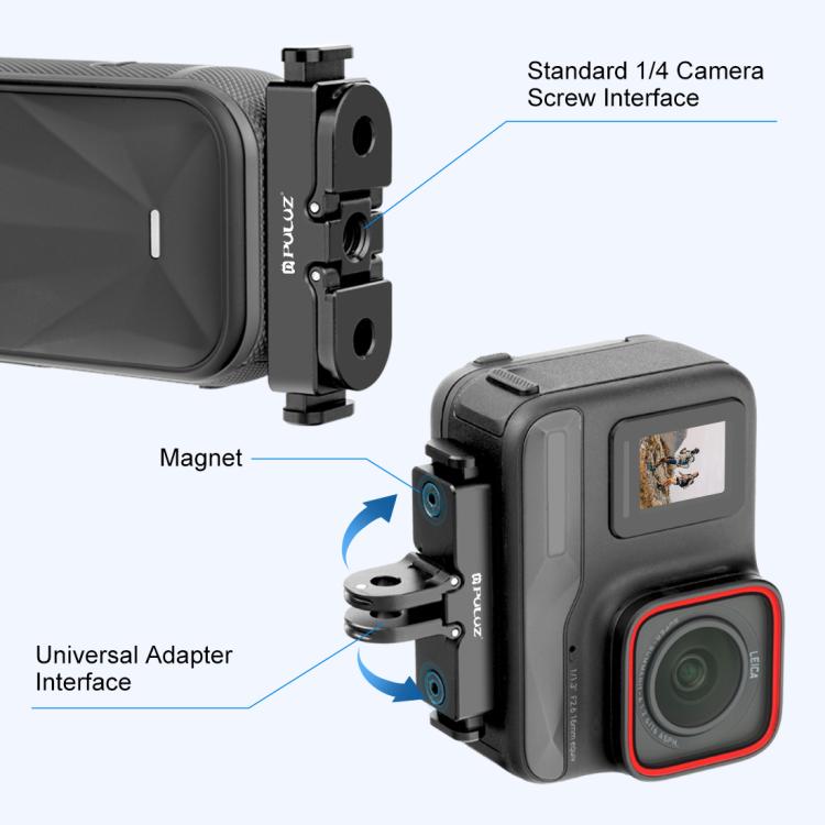 For Insta360 X5 / X4 Air / Ace Pro / Pro 2 PULUZ Aviation Aluminum Quick Release Base Adapter Bracket  - Black