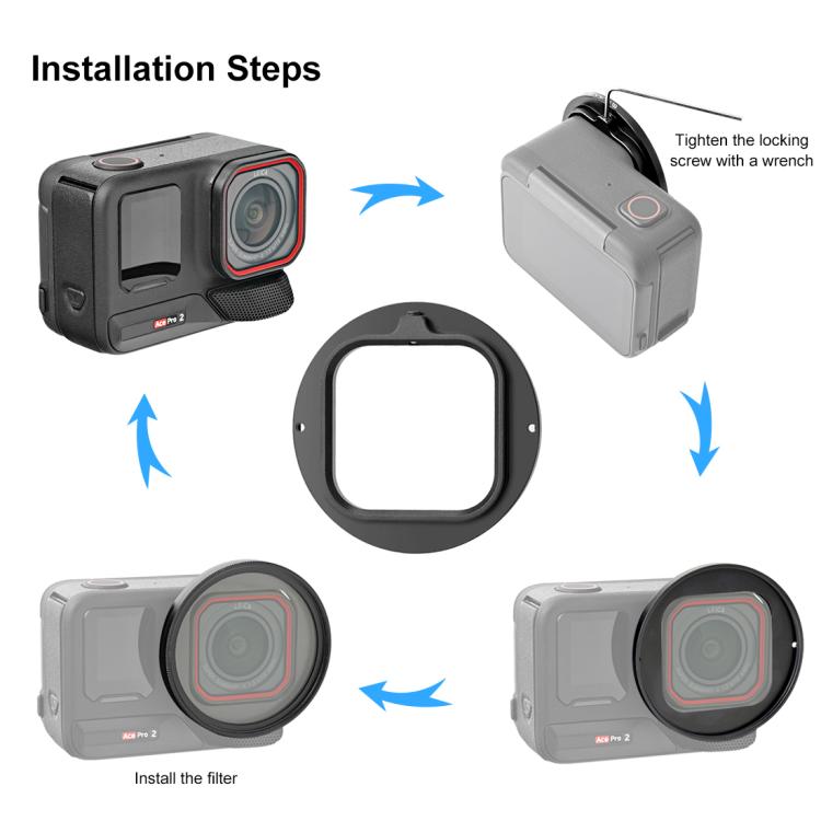 For Insta360 Ace Pro 2 PULUZ 52mm UV Lens Filter Adapter Ring with Lens Cover  - Black