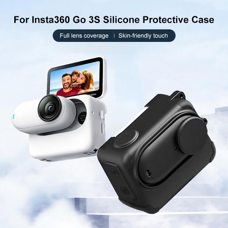 For Insta360 GO 3S PULUZ Camera Charging Box Silicone Cover with Lens Cap & Strap  - Black