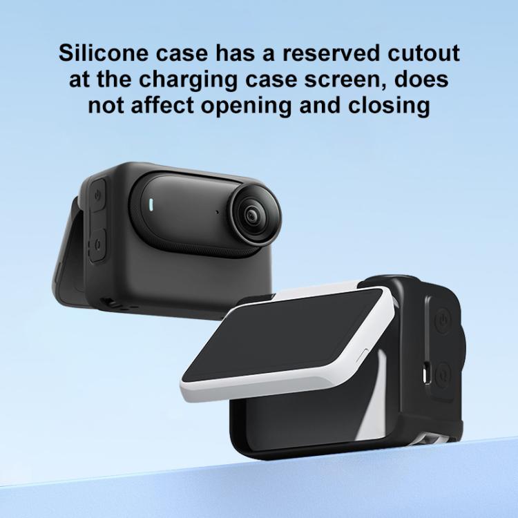 For Insta360 GO 3S PULUZ Camera Charging Box Silicone Cover with Lens Cap & Strap  - Black