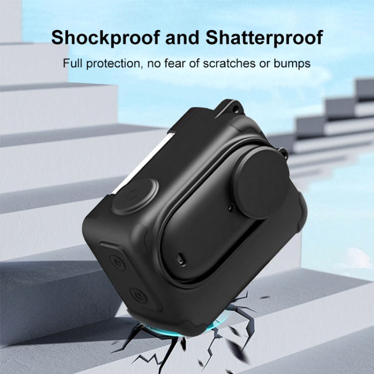 For Insta360 GO 3S PULUZ Camera Charging Box Silicone Cover with Lens Cap & Strap  - Black