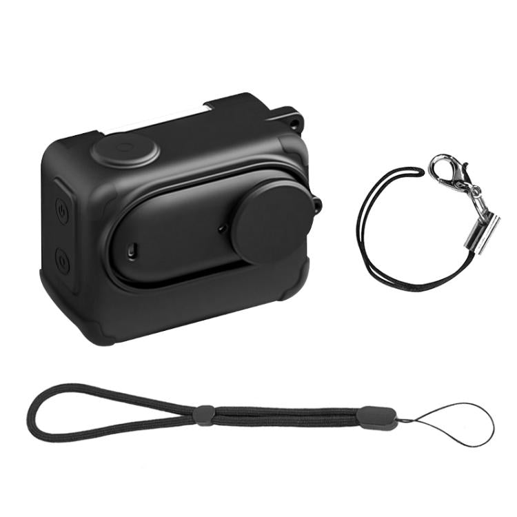 For Insta360 GO 3S PULUZ Camera Charging Box Silicone Cover with Lens Cap & Strap  - Black