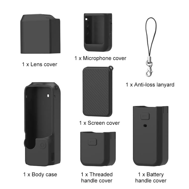 For DJI OSMO Pocket 3 PULUZ 6 in 1 Body Lens Handle Screen Mic Silicone TPU Cover