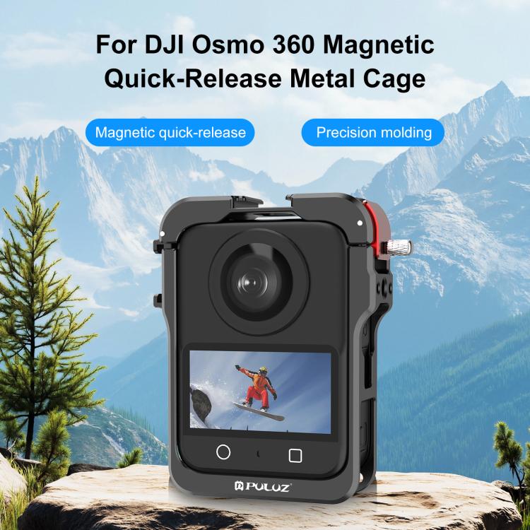 For DJI Osmo 360 PULUZ Aluminum Alloy Protective Cage Expansion Frame with Lens Cover  - Black