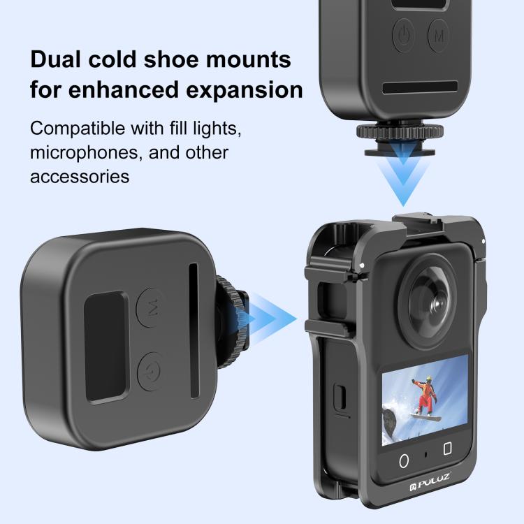For DJI Osmo 360 PULUZ Aluminum Alloy Protective Cage Expansion Frame with Lens Cover  - Black