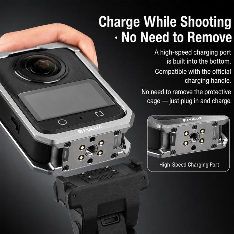 For DJI Osmo 360 PULUZ Aluminum Alloy Protective Cage Expansion Frame with Lens Cover  - Black